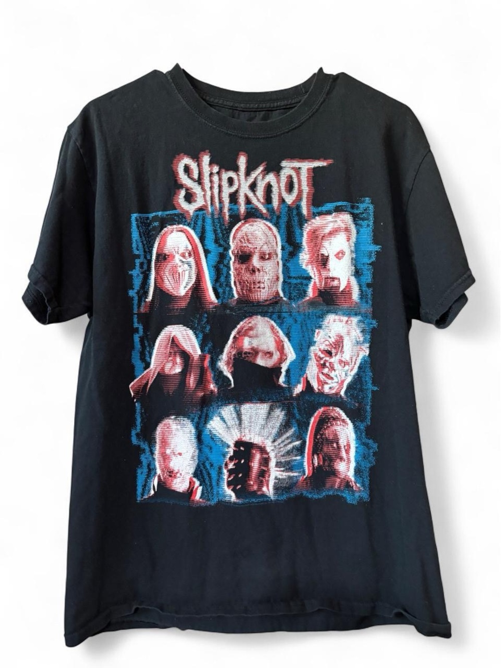 Slipknot Black Graphic Band Tee with Red & Blue Print